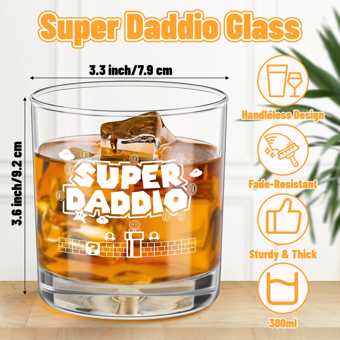 DJianrang Super Daddio Whiskey Glass Father's Day Gifts for Dad 10oz Glassware Drinkware Funny Wine Glasses Anniversary Birthday Present for Husband New Daddy