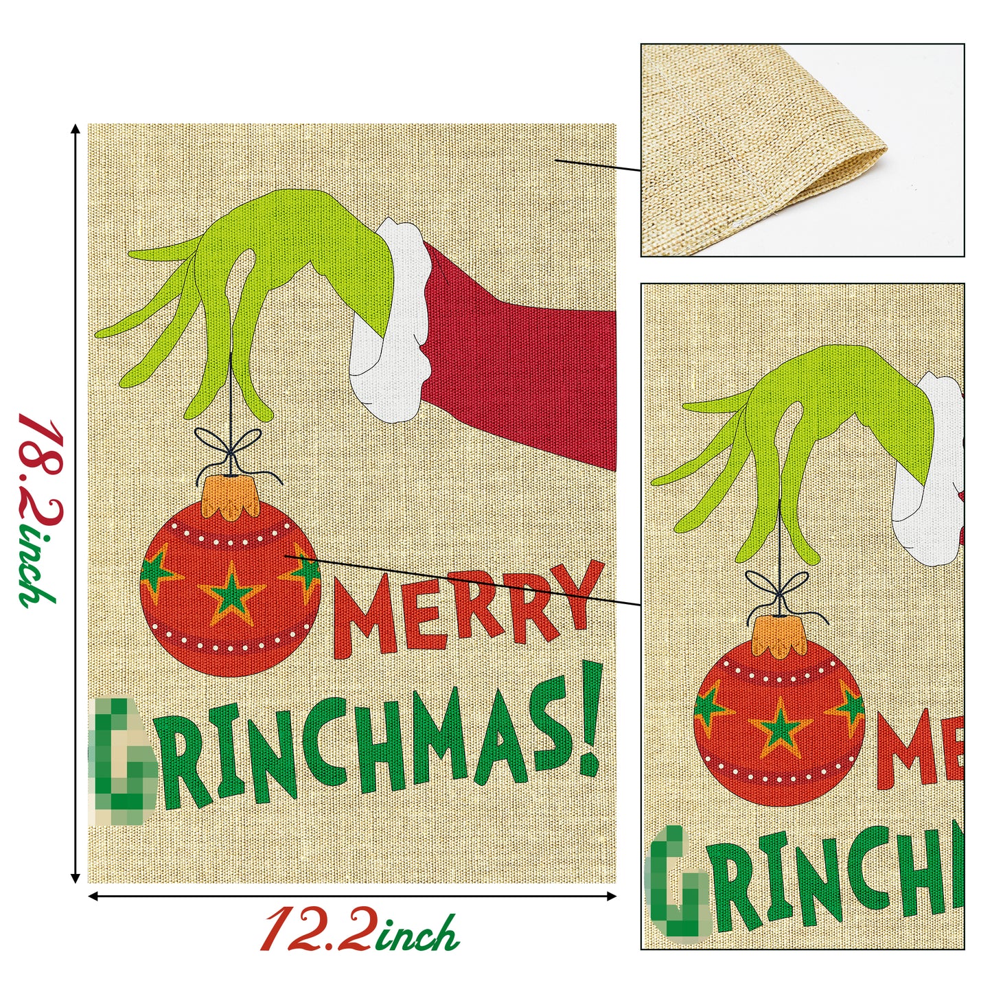 DJianrang 2Pcs Merry Christmas Garden Flag Double Sided Print Burlap Vertical Yard Flags with Green Monster Xmas Tree House Flag Holiday Decoration for Winter Home Indoor Outdoor Lawn Patios 12X18 in