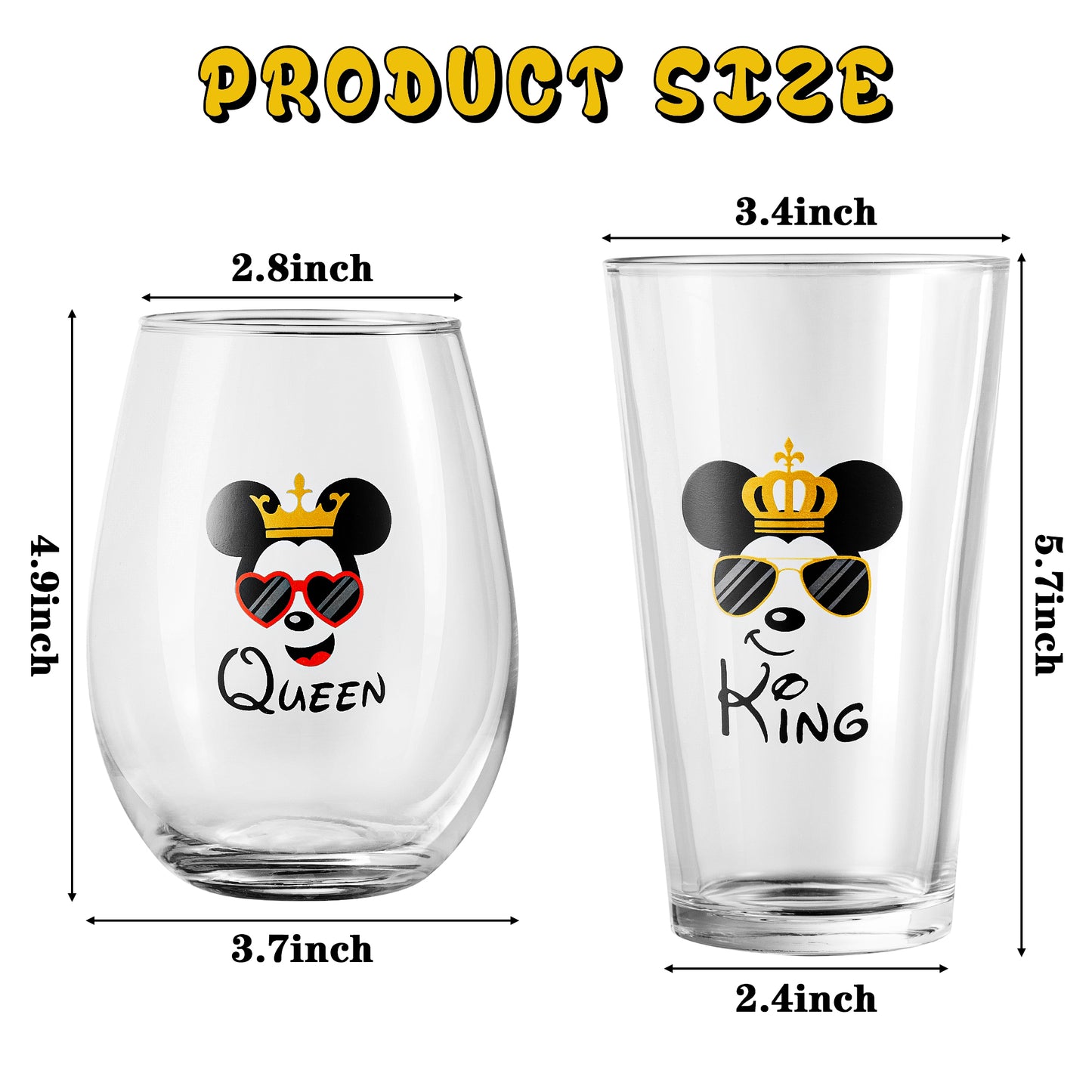 DJianrang King and Queen Beer & Wine Glass Best Wishes Gift Set for Husband Wife Newlyweds Stemless Drinkware Couples Glassware Drinking Cups Ideal for Engagement Wedding Anniversaries Christmas