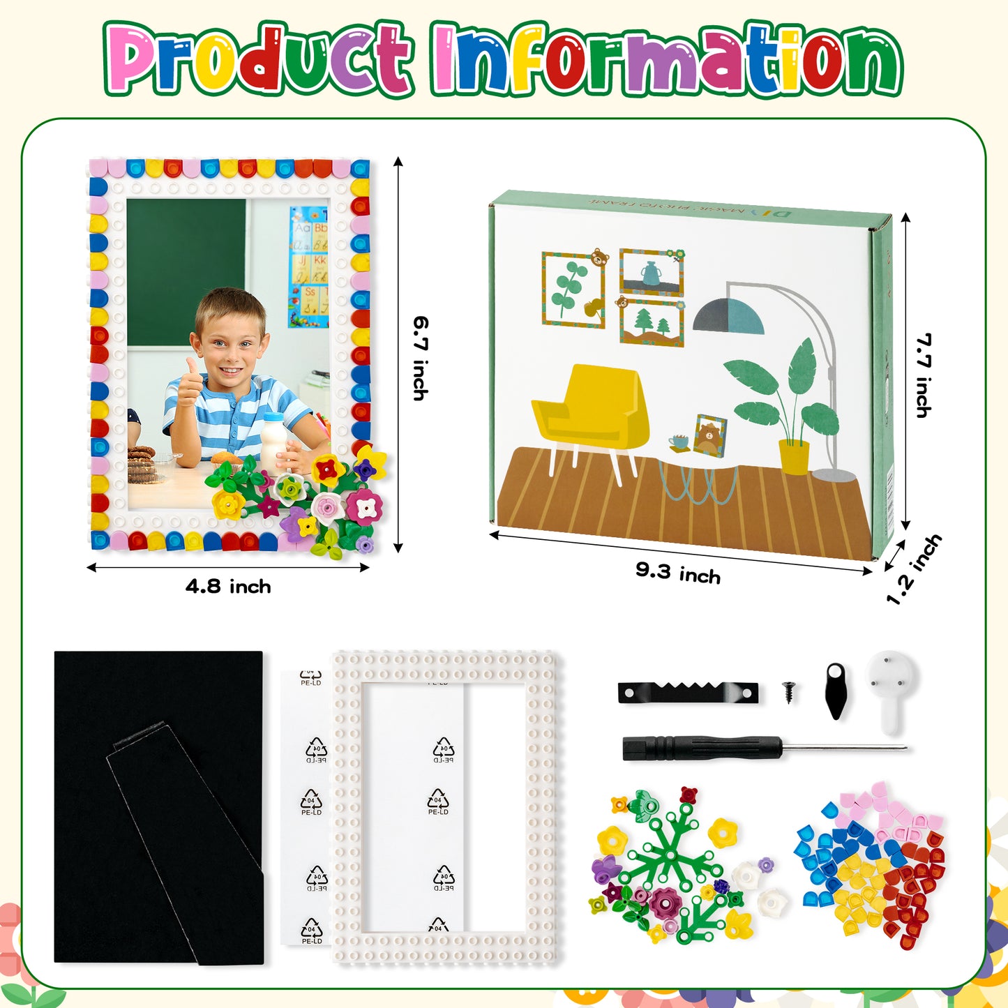 DJianrang DIY Building Blocks Photo Frame Kids Fun Colourful Flowering Shrub Picture Frames Making Kit Handmade Art Craft Desktops & Wall Decorate Child Room Decor Birthday Creating Gift for Boy Girl