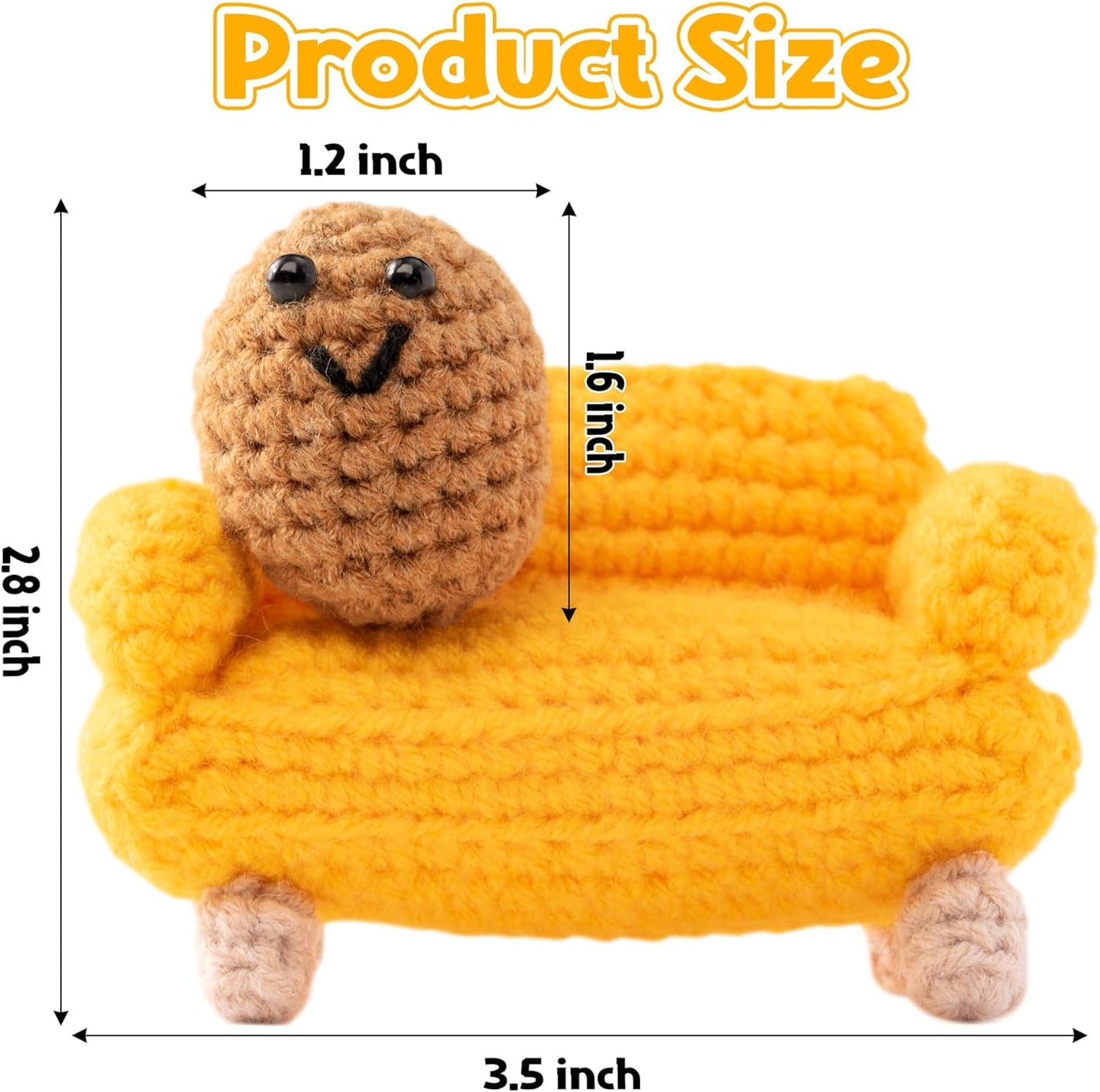 DJianrang 2PCS Mini Funny Yellow Crochet Couch Potato Handmade Crochet Desk Decoration 3 inch Knitted Couch 2 inch Knitted Potatoes Cute Wool Doll Christmas New Year Birthday Gift for TV Junkie Friend