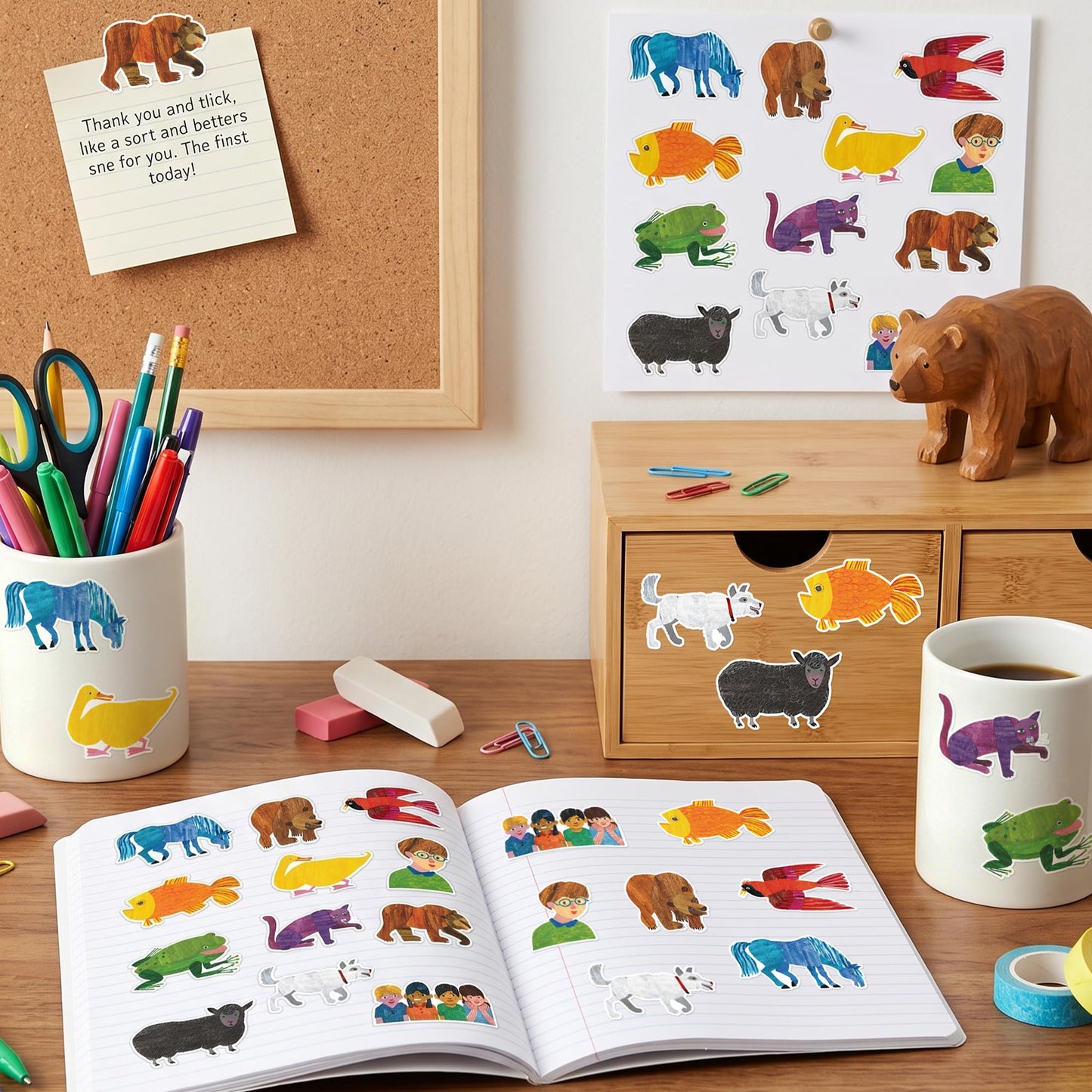 1000Pcs Brown Bear Roll Labels Stickers for Journal, Birthday School Party