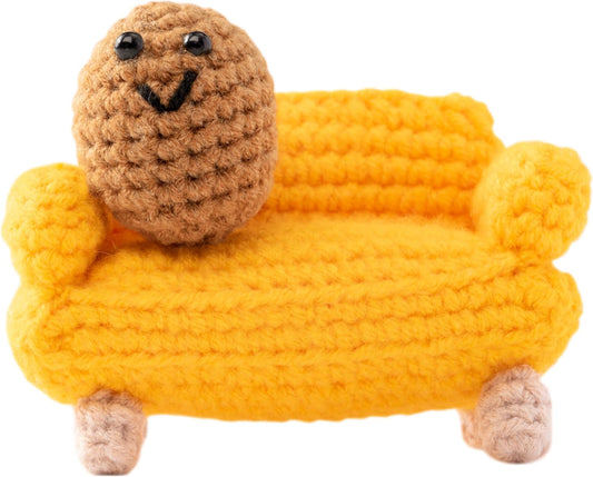 DJianrang 2PCS Mini Funny Yellow Crochet Couch Potato Handmade Crochet Desk Decoration 3 inch Knitted Couch 2 inch Knitted Potatoes Cute Wool Doll Christmas New Year Birthday Gift for TV Junkie Friend