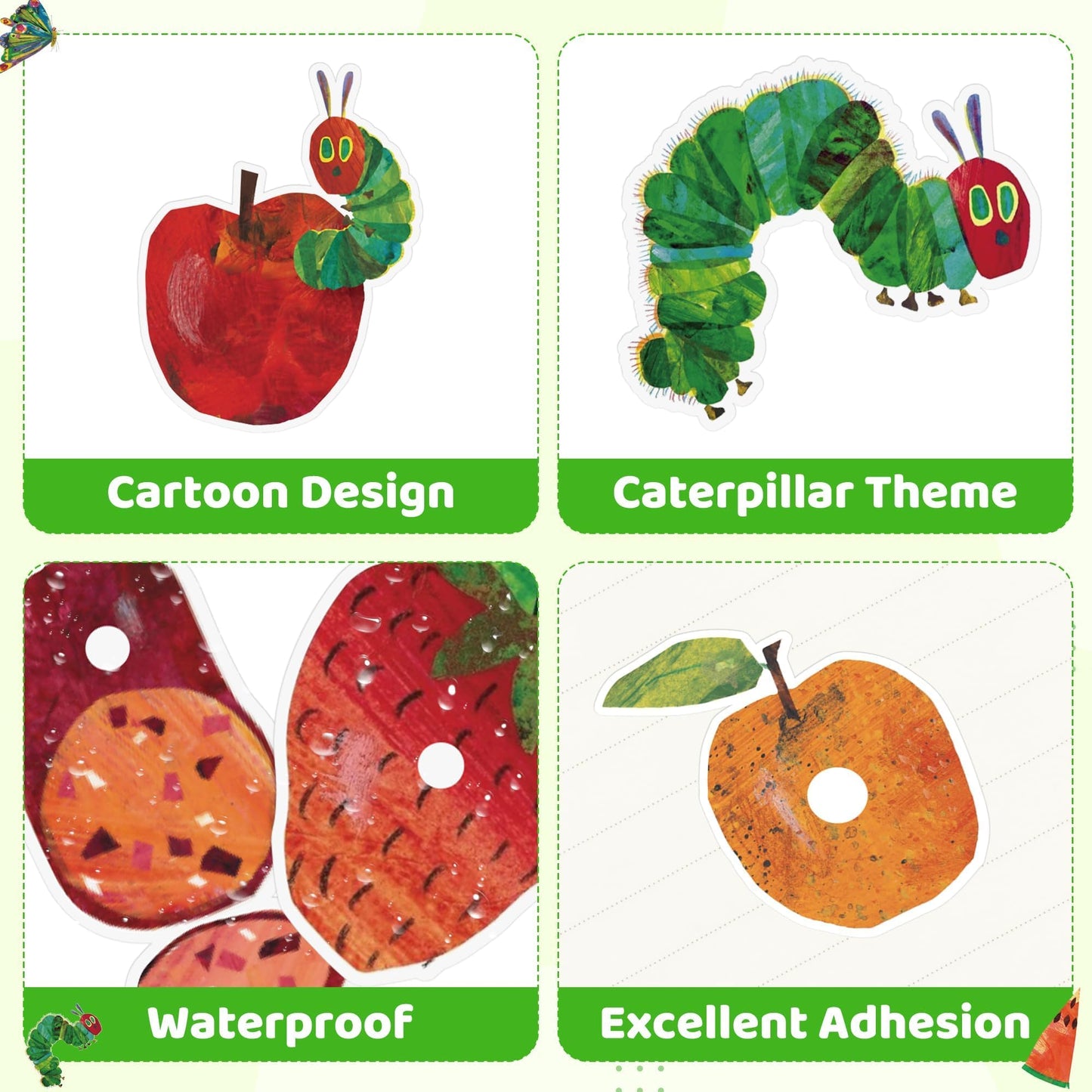 DJianrang 1000Pcs Hunger Cartoon Caterpillar Food Reveal Stickers Labels Dessert Fruit Reading Story Party Supplies Favors Roll 1.9 inch Stickers for Voting Game Ideas Baby Shower Gender Reveal Party