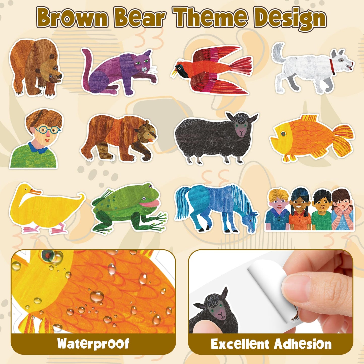 1000Pcs Brown Bear Roll Labels Stickers for Journal, Birthday School Party