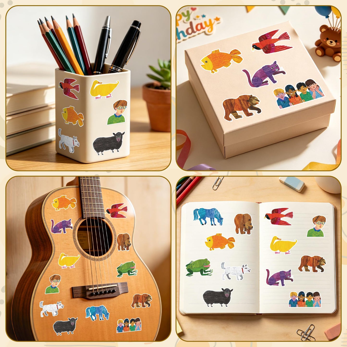 1000Pcs Brown Bear Roll Labels Stickers for Journal, Birthday School Party