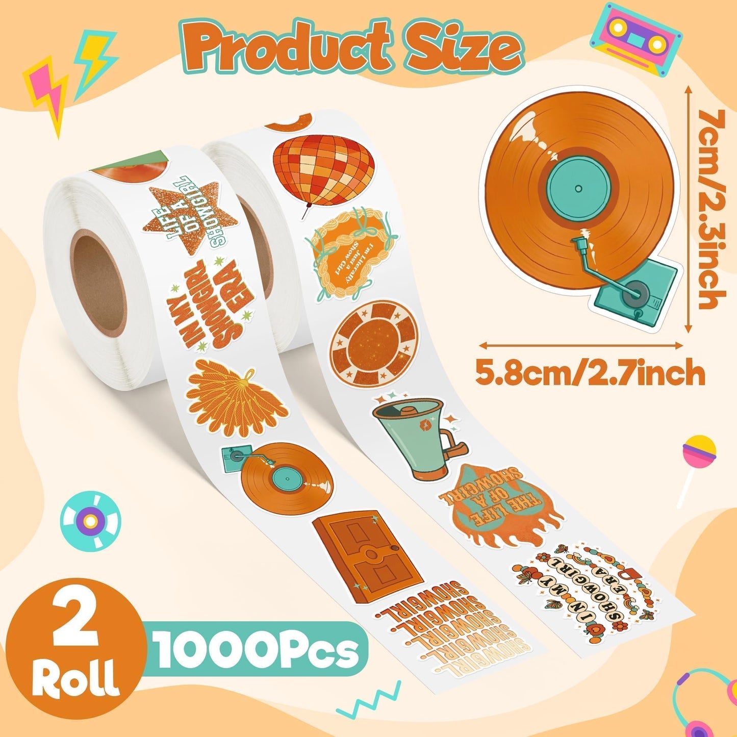 DJianrang 1000Pcs Showgirl Singer Labels Roll Stickers Food Dessert Reading Story Party Supplies Music Album Theme Waterproof Stickers for Female Pop Singer Teen Girl Mugs Computers Phone Room Decor