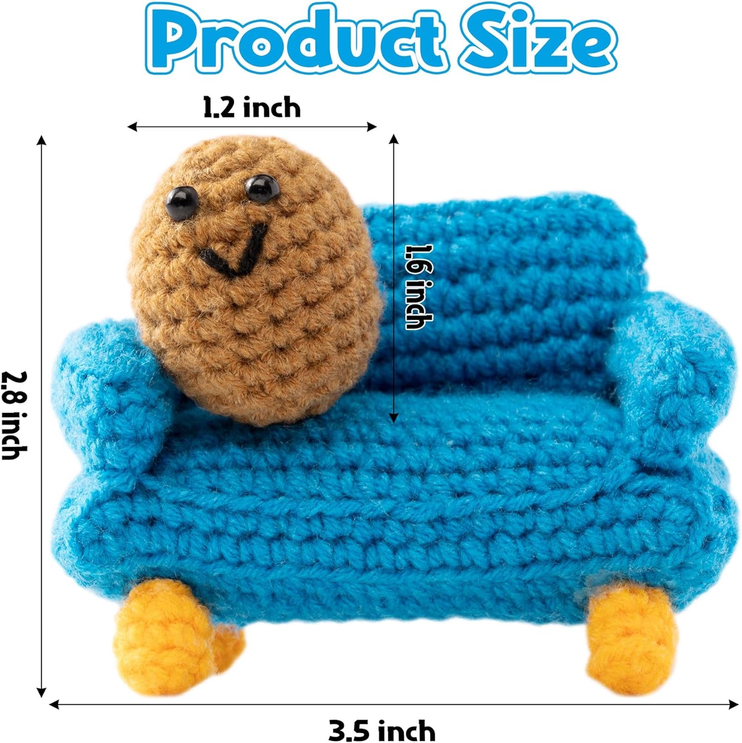 DJianrang 2PCS Mini Funny Blue Crochet Couch Potato Handmade Crochet Desk Decoration 3 inch Knitted Couch 2 inch Knitted Potatoes Cute Wool Doll Christmas New Year Birthday Gifts for TV Junkie Friends