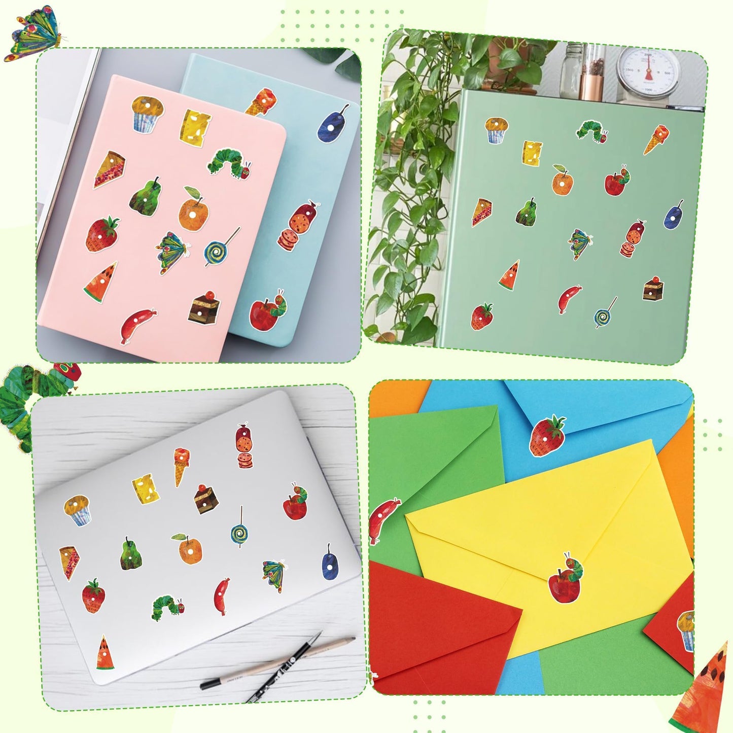 DJianrang 1000Pcs Hunger Cartoon Caterpillar Food Reveal Stickers Labels Dessert Fruit Reading Story Party Supplies Favors Roll 1.9 inch Stickers for Voting Game Ideas Baby Shower Gender Reveal Party