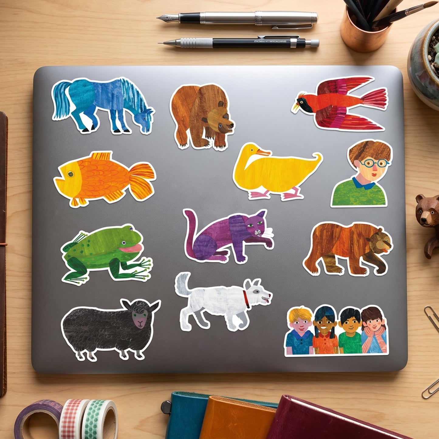 1000Pcs Brown Bear Roll Labels Stickers for Journal, Birthday School Party