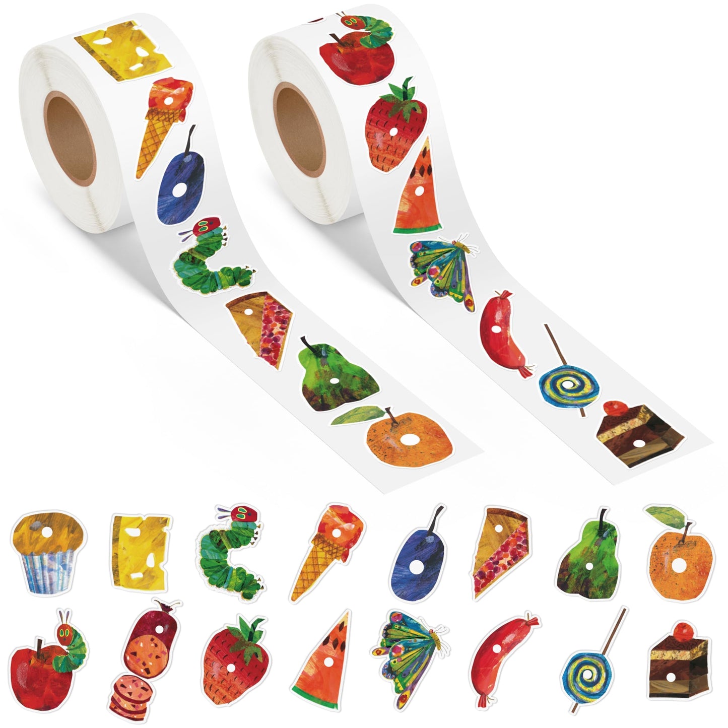 DJianrang 1000Pcs Hunger Cartoon Caterpillar Food Reveal Stickers Labels Dessert Fruit Reading Story Party Supplies Favors Roll 1.9 inch Stickers for Voting Game Ideas Baby Shower Gender Reveal Party
