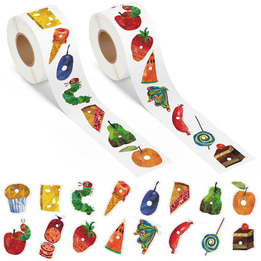 DJianrang 1000Pcs Hunger Cartoon Caterpillar Food Reveal Stickers Labels Dessert Fruit Reading Story Party Supplies Favors Roll 1.9 inch Stickers for Voting Game Ideas Baby Shower Gender Reveal Party