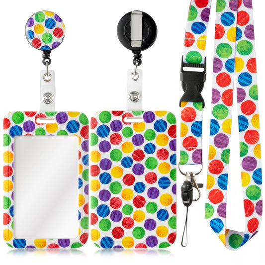 DJianrang Caterpillar ID Badge Holder Set Colorful Dot Design Pattern Retractable Reel Alligator Clip Cute Nursing Name Tag Gift for Teacher Nurse Student Office Work Conference Event Camp Gift