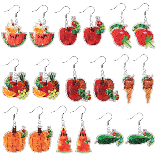 DJianrang Caterpillar Glitter Earrings Sets Sparkly Acrylic Cartoon Insect Fruit Stud Dangle Earring Lover Birthday Back to School Graduation Teacher Student Aesthetic Jewelry Gift for Women Girls